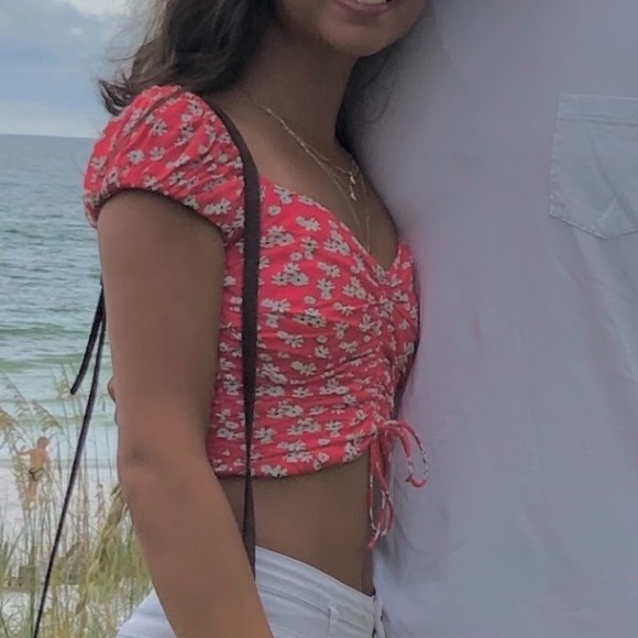 ZARA CINCHED FLORAL CROP TOP - Picture 6 of 6